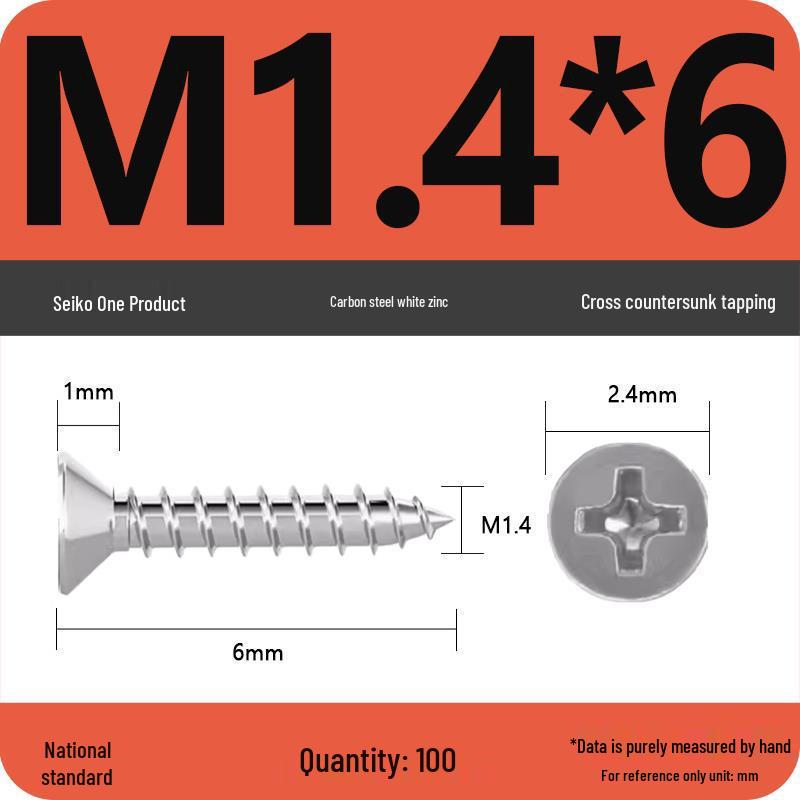 Iron Galvanized Phillips Flat Head Self-Tapping Screws - Countersunk M1 To M4