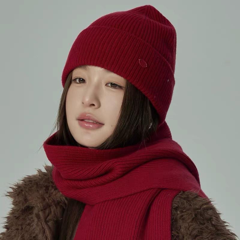 Womens Winter Knit Beanie Scarf Set Warm Windproof Solid Color Ear Protection Hat