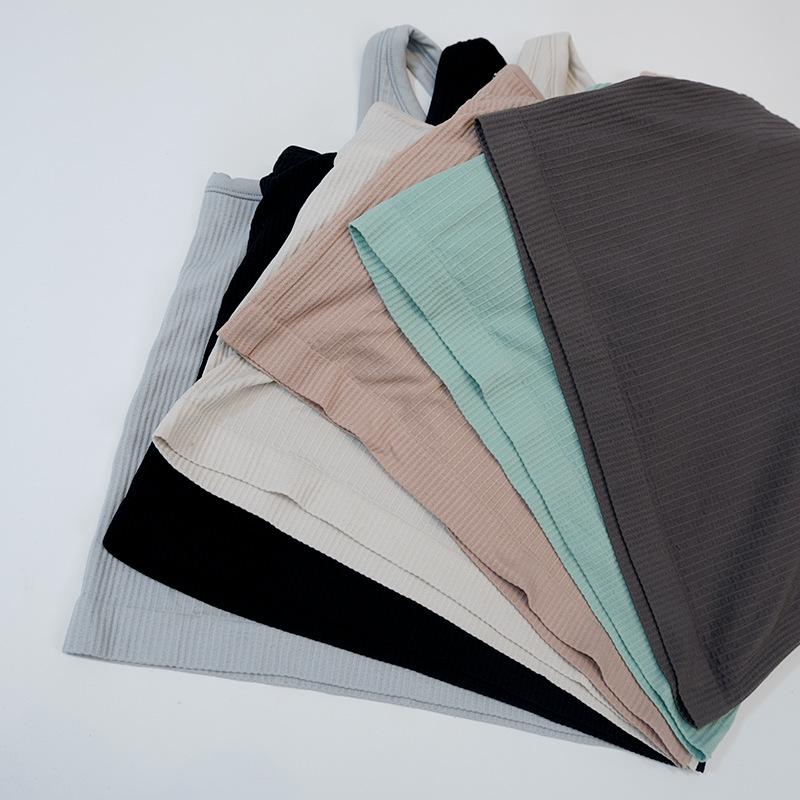 Women's High Elastic Knitted Ribbed Yoga Tank Top with Built-in Chest Pads, Waist Cinching, and Comfortable Summer Fit