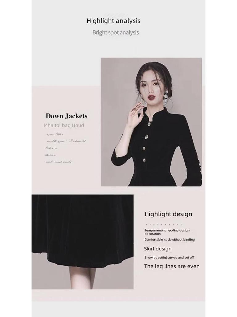 Retro-Swing-Kleid im Hepburn-Stil: 2023 Frühling Socialite Chic mit Stehkragen