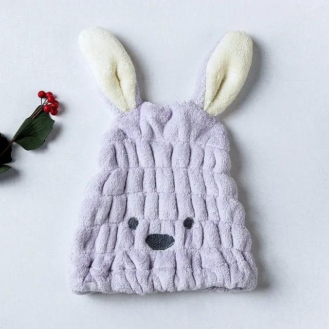 Long Ears Rabbit Hats Thick Coral Fleece Hair Drying Caps for Kids Shower Strong Absorbing Towels Bathroom Supplies