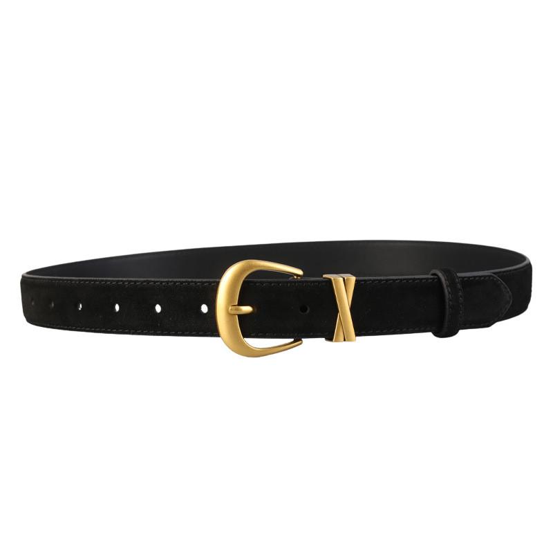 Two Layer Cowhide Leather Womens Fashion Belt With Metal Buckle For Everyday чёрный