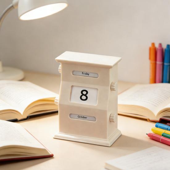 Perpetual Calendar Retro Style Desktop Calendar with Rotating Display Easy Manual Date Month Day Setting Calendar