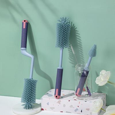 3Pcs/Set Bottle Brush Detachable Soft Liquid Silicone Head Infant Feeding Utensil Cleaner Non-Slip Handle Bottle Brush