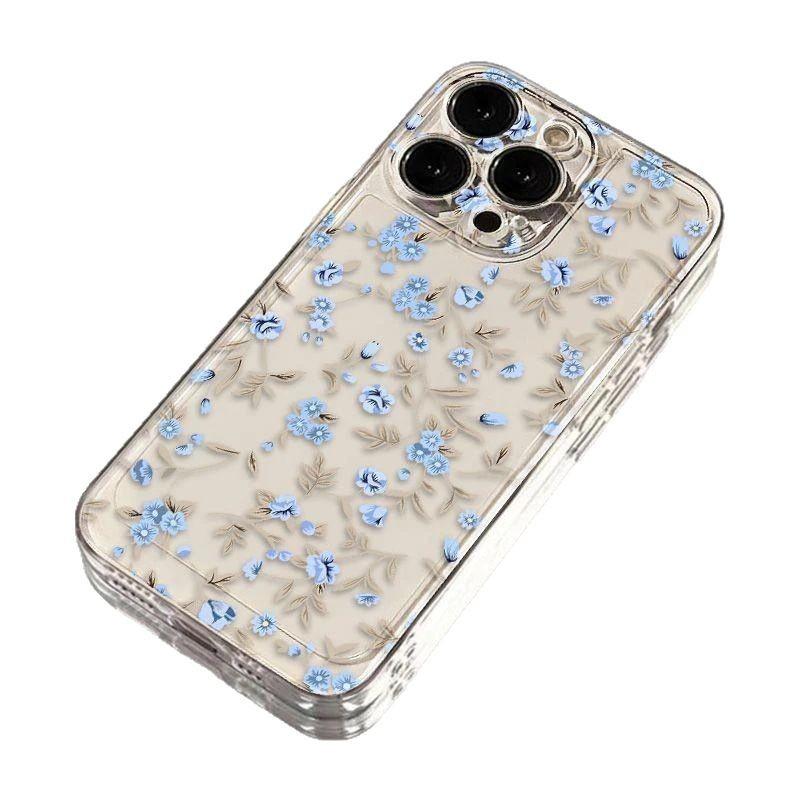Premium Blue Small Floral iPhone17Promax Mobile Phone Case Is Suitable for Apple 16promax Space Case 15.