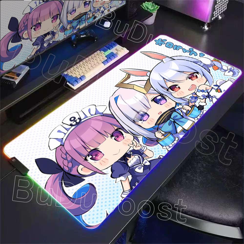 RGB Glowing HD Anime Mousepad Pretty Abime Girl Mouse Pad Hololive Amane Kanata Desk Mat Computer PC Cabinet Kawaii Keyboard Pad