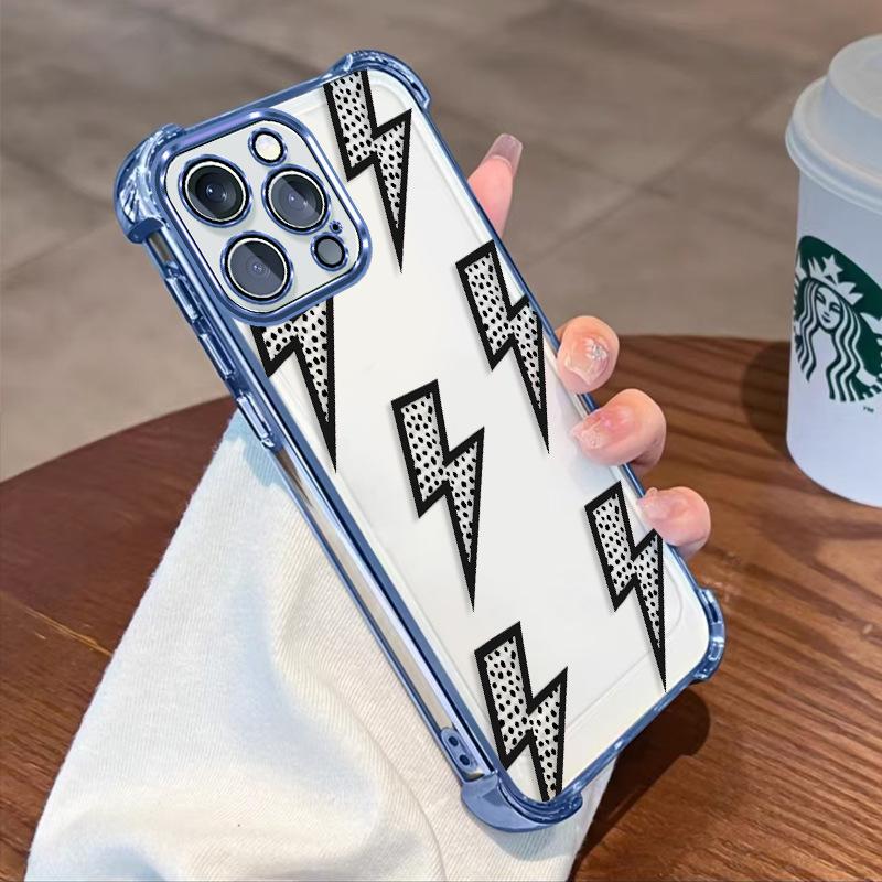 Graffiti Lightning Apple 17promax Transparent Mobile Phone Case iPhone12/13 Airbag Case IP15pro Anti-collision Case