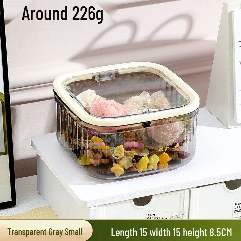Transparent Flip-Top Box for Organizing Hair Accessories: Clips, Rubber Bands, Necklaces, Headwear, Rings, Ties, and Flowers.