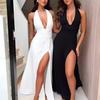 Women's Halter Deep V Neck Maxi Dress Backless High Slit Long Cocktail Party Dress Sexy Sleeveless Evening Gown
