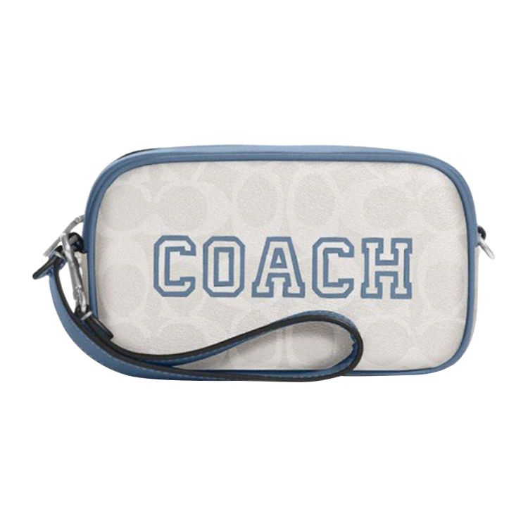 

Coach Jamie 18 Classic Monogram Print Double Card Slot Zipper Closure Wristlet Women Wristlet Chalk-White Indigo CB851-SVUOB Basic Set (Bag+Dust Bag)
