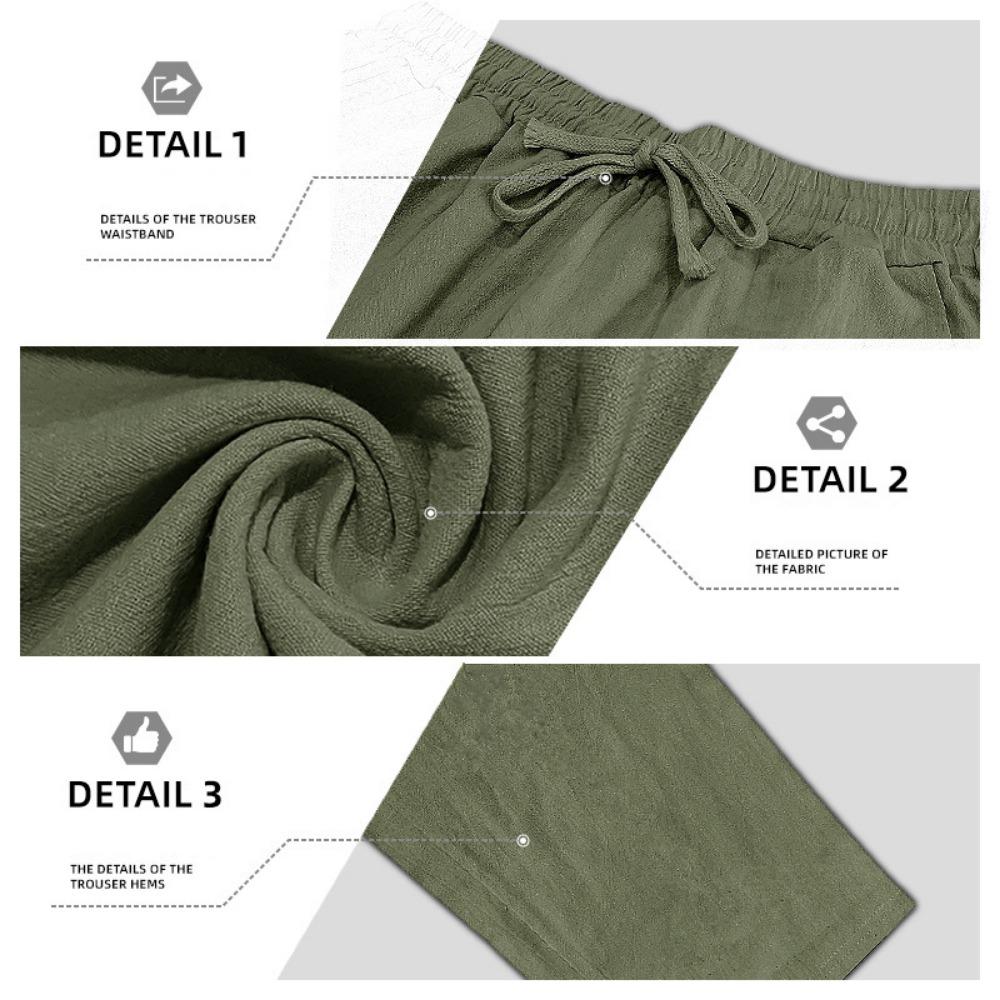 Summer Men's Hip-hop Linen Pants Lightweight Breathable Casual Jogging Pocket Loose Fit Street Wear Gym Travel Wear