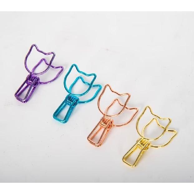 100Pcs Binder Clips Small Assorted Color Paper Clamps for Office Supplies Multicolor Hollowed Cute Cat Shaped Metal Paper Binder Clips for Paperwork