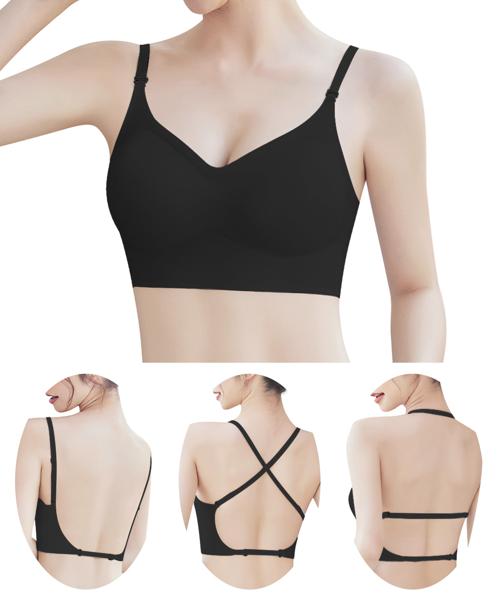 

Топхана Бесшовный бюстгальтер без спинки Спина и Универсальные регулируемые двойные высокие бока Льстящий Идеально подходит для свадеб [Инновационные U-образные 3-сторонние бретели] чёрный