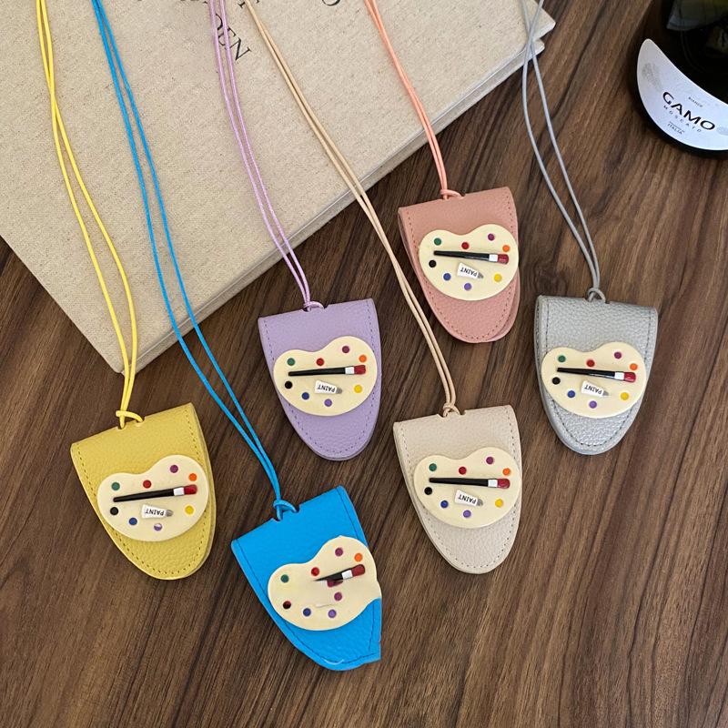 Leather artboard neck long earphone bag going out portable anti-lost necklace niche design fashionable versatile items