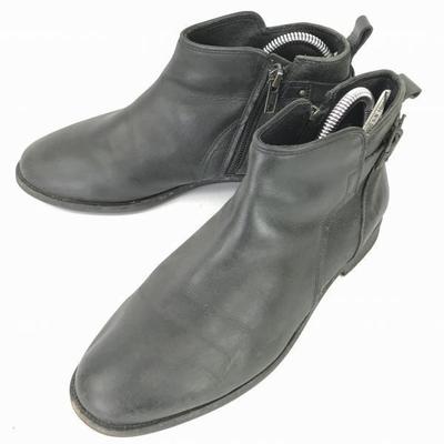UGG/Piele Goodyear Welt Cizme Scurte cu Fermoar Lateral/23.0/Negru/Branț Căptușit cu Blană 1008677(FOLOSIT)