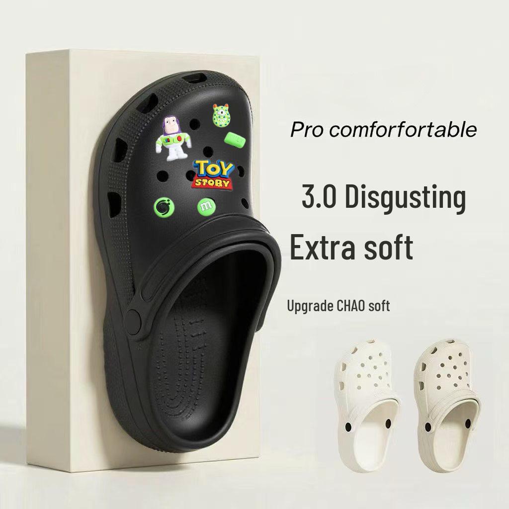 Summer 2025 Women's Trendy Breathable Hole Sandals: Cute, Non-slip, Thick Sole Couple Beach Shoes