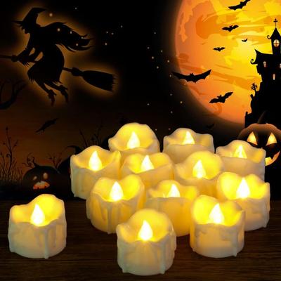 12/24Pcs Flameless LED Electronic Candle Dropping Wax Tea Light Realistic Flames Led Lamp Christmas Halloween Wedding Home Decor