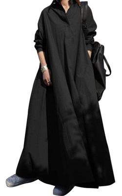 Gold Japan Plus Size Long Sleeve Maxi Dress with Skipper and Shirt Size Women's Top, Tuck, A-Line (JP, Alphabet, 5L, Black)