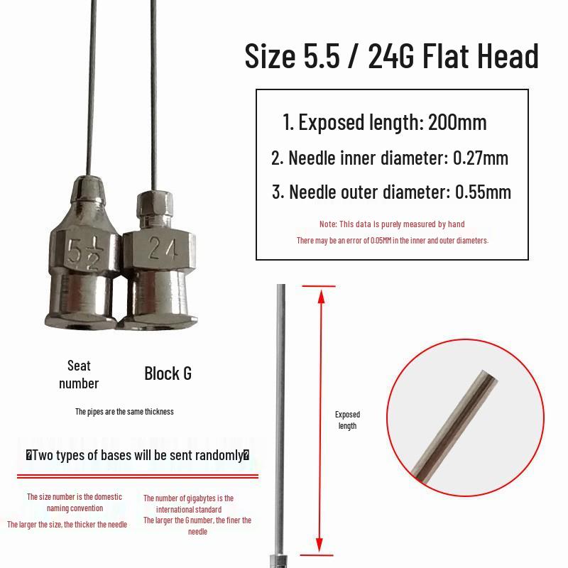 200mm Precision Stainless Steel Dispensing Needle with Pointed and Flat Tips