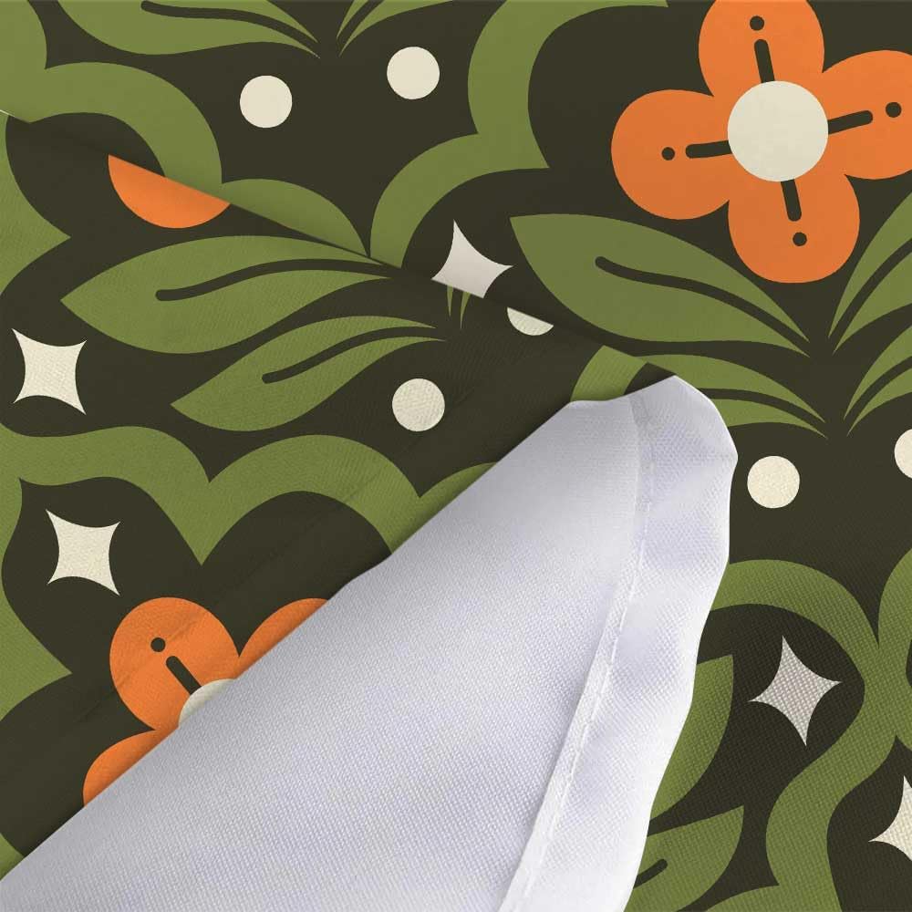 JAWO Vintage Boho Floral Shower Curtain, Green Orange Retro Flower Fabric Shower Curtains Set for Bathroom Decorative, Mid Century Modern Abstract