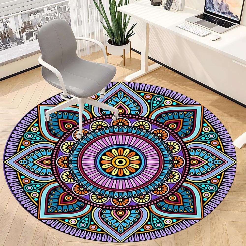 1pc Mandala Pattern Office Round Area Rug, Under Office Chairs Bedroom Living Room Home Decor, Room Deco