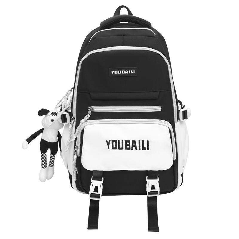 Women Contrast Color Stitching Backpack High School Students Schoolbag Men Large Capacity Backpack