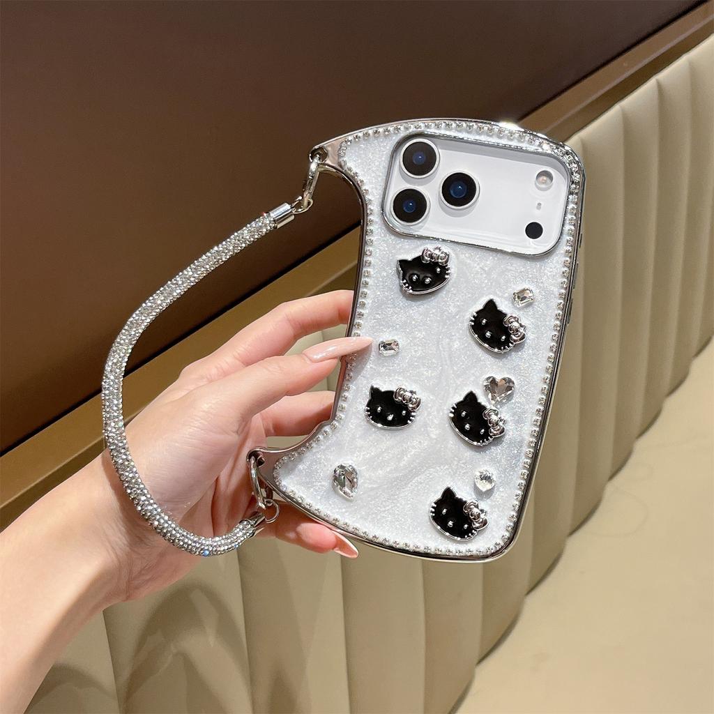 Husă de umăr cu cristal și pisoi 3D pentru seria iPhone 12-17 — Curea reglabilă sclipitoare, Design de lux