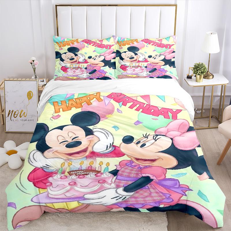 Mickey Minnie'S Birthday Celebration Print 3Pcs Bedding Setduvet Cover With 2 Bedropillowcase Home Birthday Gift