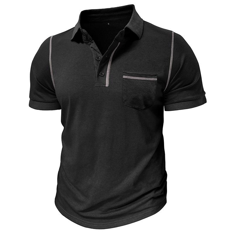 Herren Kurzarm-Poloshirt mit Kontrastnähten und Taschen detail