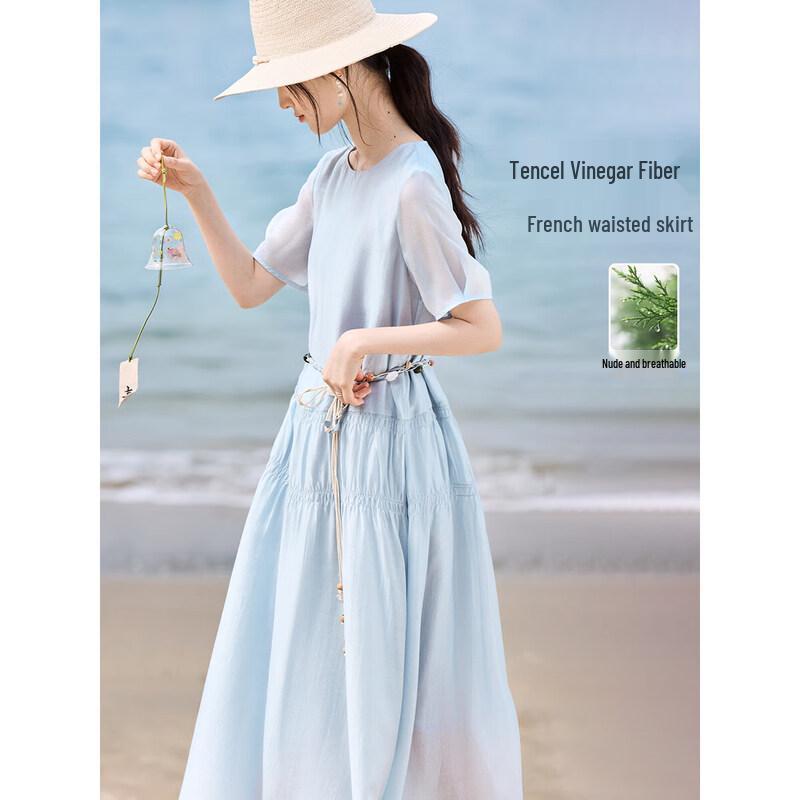 XWI Women s French Style Blue Beaded A-Line Midi Dress S