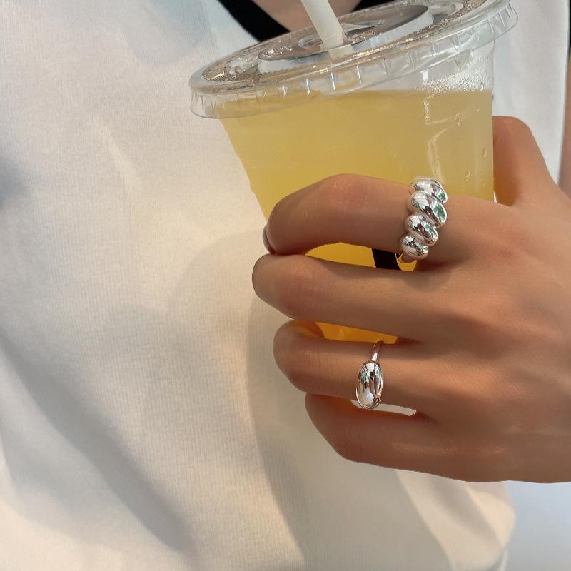 

Кольцо-круассан из стерлингового серебра 925 пробы - Женское геометрическое кольцо на указательный палец, корейский минималистичный дизайн высокого класса Adjustable Open