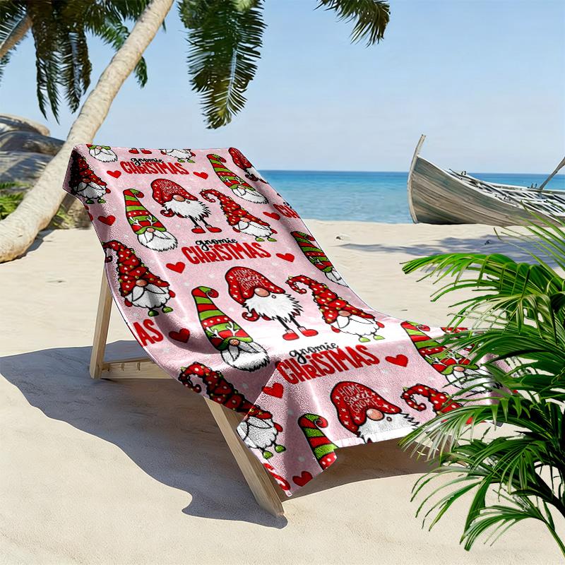 Christmas Gnomes Print Beach Towel, Large Soft Quick Dry Towel for Beach Camping Swimming