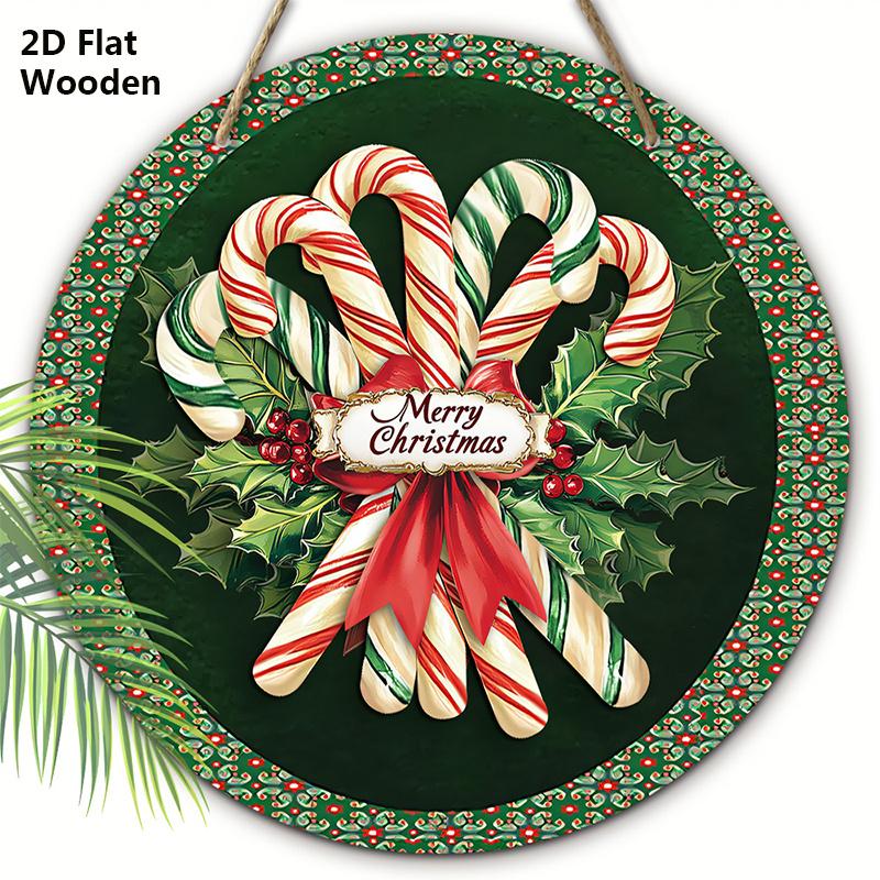 

Classic Christmas Wooden Sign with Candy Canes Pattern - Navidad Round Sign for Front Door, Wall Hanging Decor - Ideal Christmas Gift 20cm/7.87in зелёный