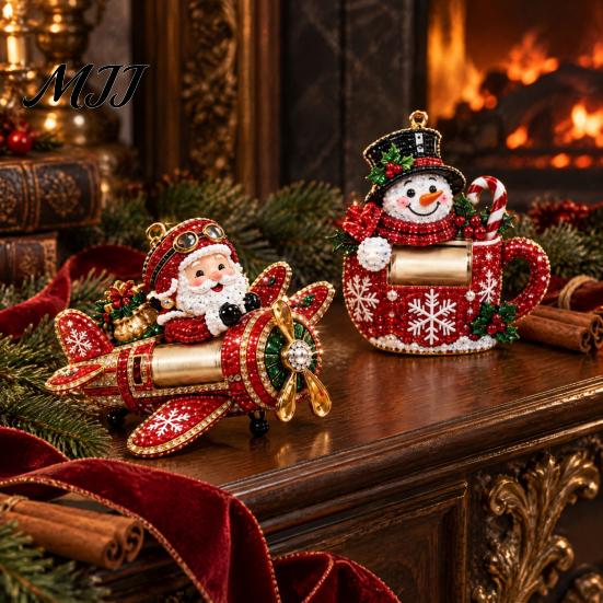 Festive Handmade Gifts for Friends Rhinestone Christmas Decoration DIY Kit, Faux Diamond Art Make 6 Holiday Decorations Hanging Ornaments, Bead Craft