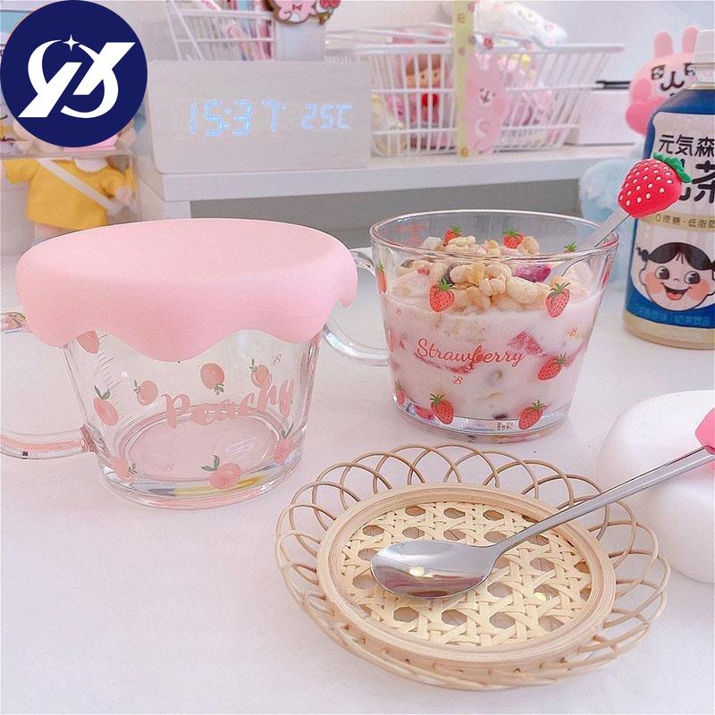 Süße Erdbeere Pfirsich halten Tasse Glas Schüssel Frühstück Müsli Student Mädchen Milch Kaffee Haferflocken hitzebeständig Kawaii Becher