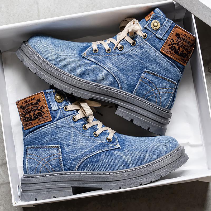 2025 Men's Plus Size Retro High-Top Martin Boots - Casual Denim Ankle Work Boots