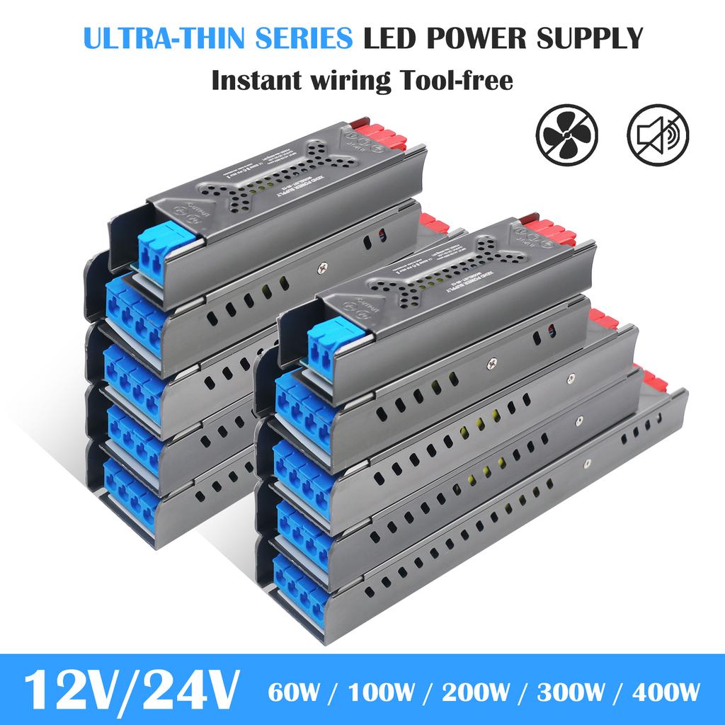 Ultra Thin Lighting Transformer 110V 220V To 12V 24V 60W 100W 200W 300W 400W Heat Dissipation Power Supply For LED Strip Adapter