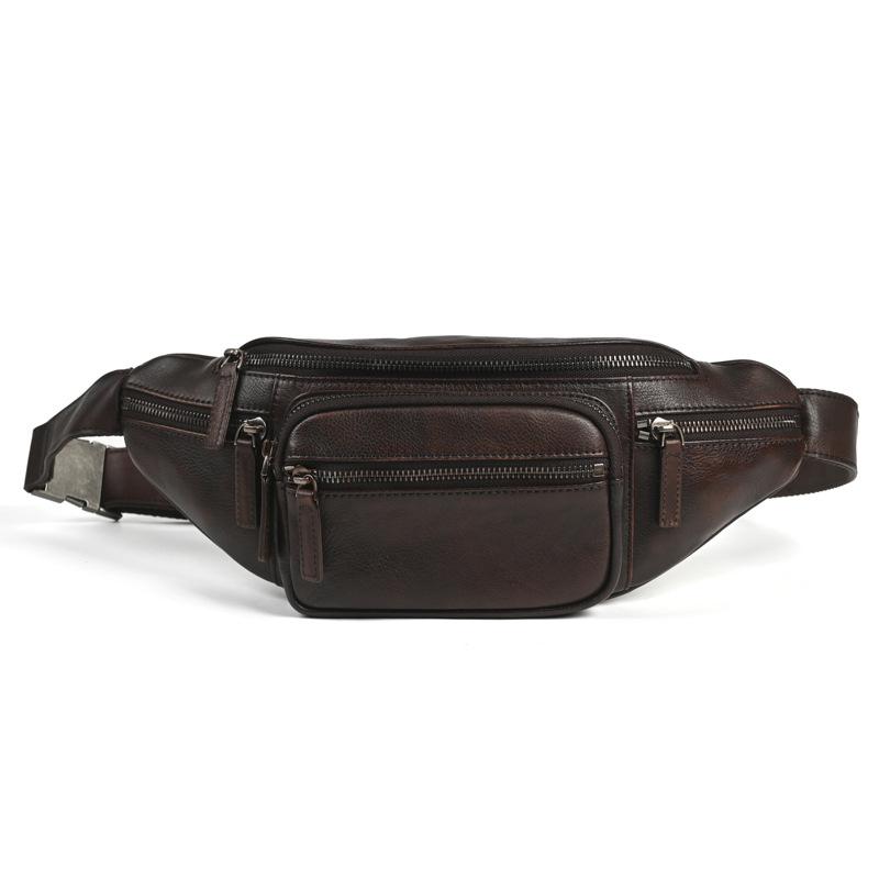 

Top Layer Tree Paste Vegetable Tanned Cowhide Retro Style Casual Chest Bag Waist Bag Dual-use Bag темно-коричневого кольору