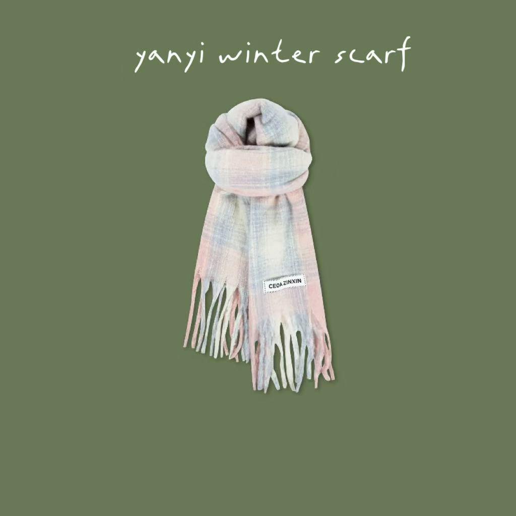 Women's Autumn & Winter Plaid Scarf: Thick Imitation Cashmere Shawl, Solid Color Neck Warmer for Students