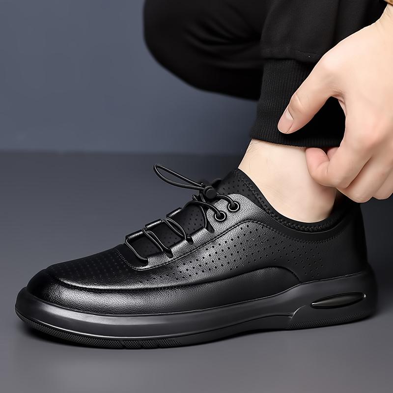 Fashion Quality Soft Sole Anti Slip Sports Leisure Shoes Brand Leather Business Oxford Shoes Summer Breathable Punching Leather Men Shoe