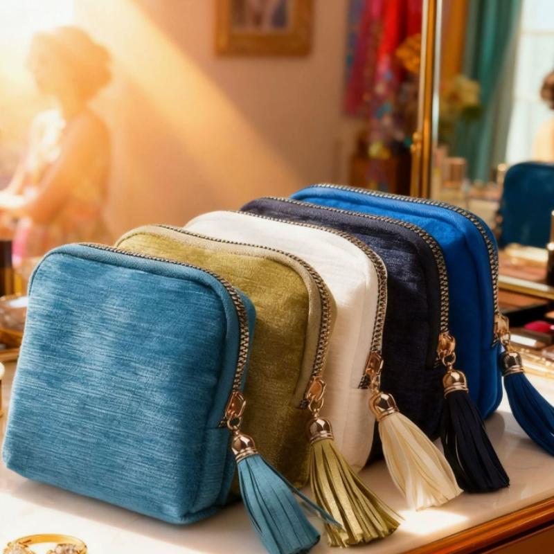Portable Jewelry Storage Bag With Tassel Pendant Ring Zipper Crystal Bracelet Storage Multi-Layer Large Capacity Storage Pouch