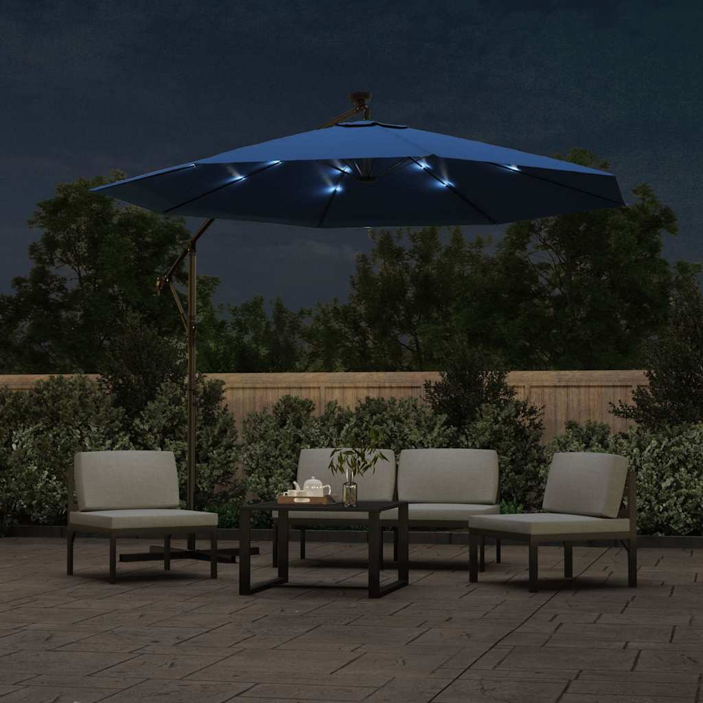 vidaXL Ampelschirm mit LED-Beleuchtung und Stahl-Mast 300 cm Azurblau