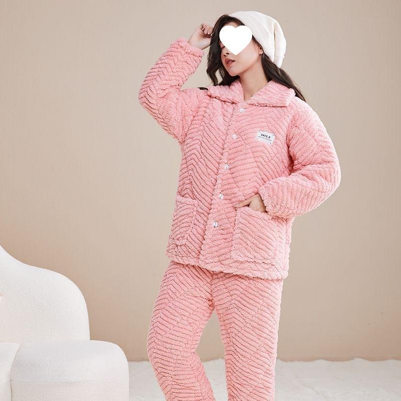 Dámské pyžamo třívrstvé zesílené a roztomilé zimní lze nosit velká velikost teplé polstrované domácí oblečení