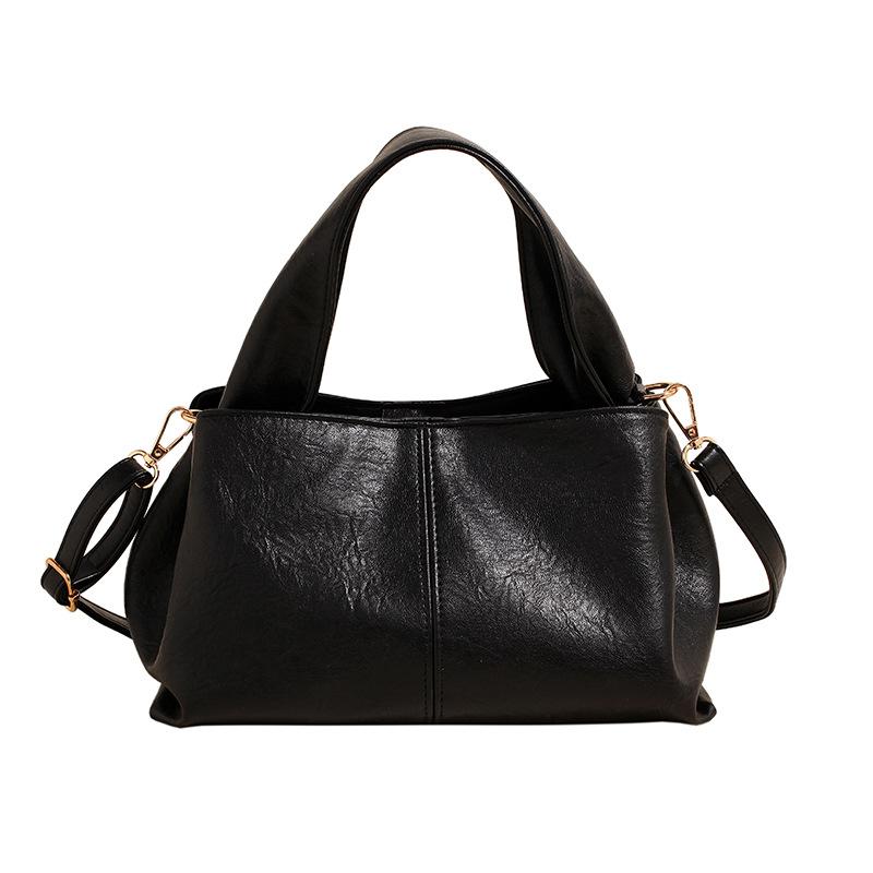Enkel Retro PU Läder Handväska Höst Vinter Texturerad Mångsidig Dam Axelväska Populära Dam Crossbody Väskor