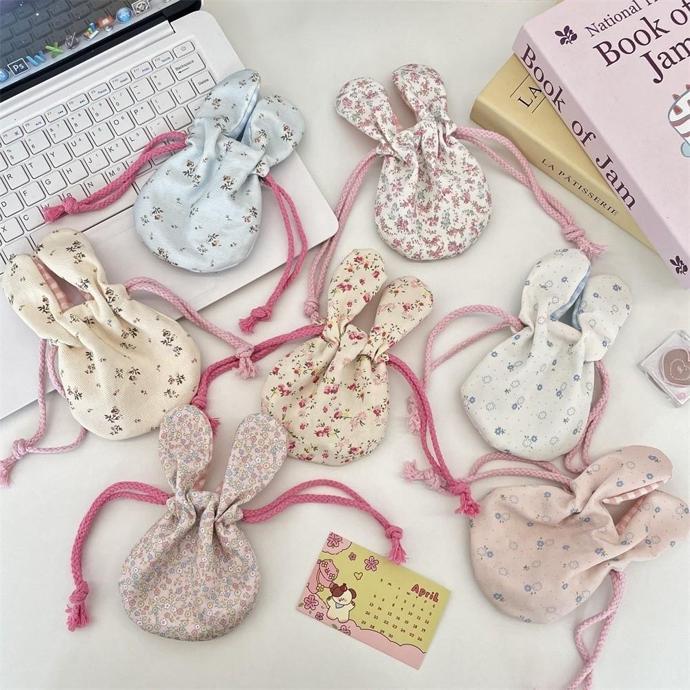 Cute Mini Bunny Ears Storage Bag Portable Multi functional Makeup Storage Bag Drawstring Earphone Coin Purse Travel