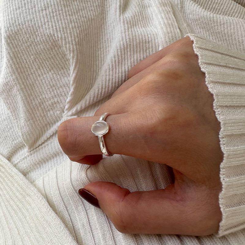 925 Silver Rings For Women Simple Vintage Handmade Adjustable Finger Wide Stone Ring Fashion Band Female Bijoux Gift