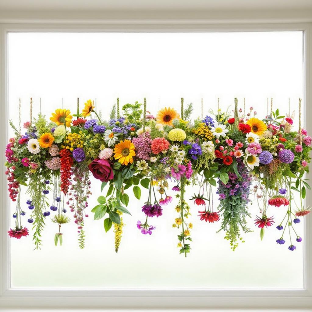 12’ X 24‘ Sunlight Colorful Static Glass Stickers, Fresh Retro Flower Vine Double-sided Visual Window Stickers