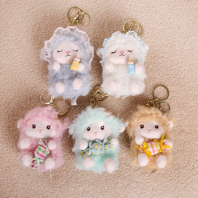 Candy Holder Pendant Plush Seated Sheep Keychain Pendant With Metal Ring Soft Cute Lamb Bag Charm Stuffed Accessory For Backpack