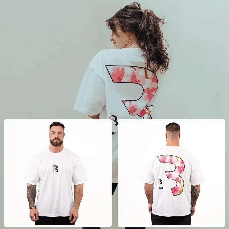 Tričko CBUM Gym Fitness Tričko Volné Oversized Bavlna Muži Krátké rukávy Sportovní trička Letní trénink Cvičení Jogging Ženy Topy