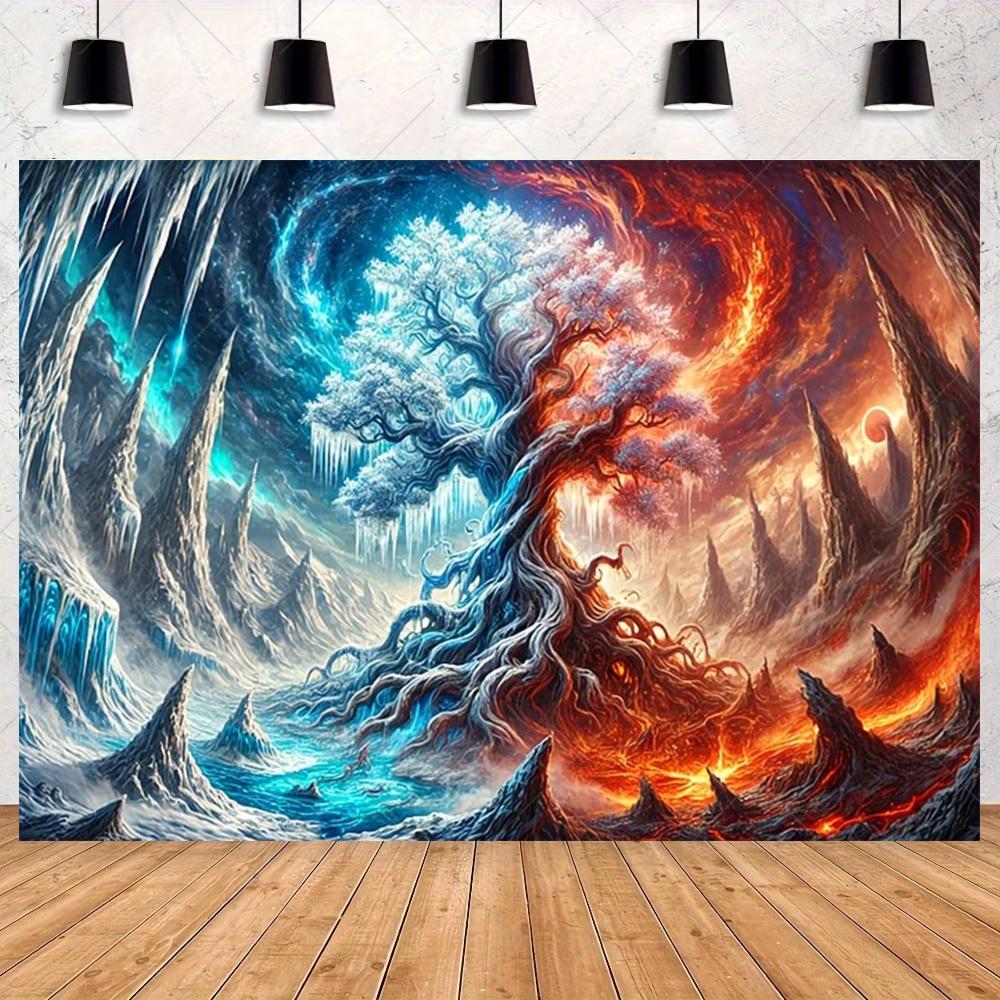 Ice and Fire Fusion Theme Backdrop Shocking Water Fire Elements Party Decoration Background Photography Studio Supplies Banner